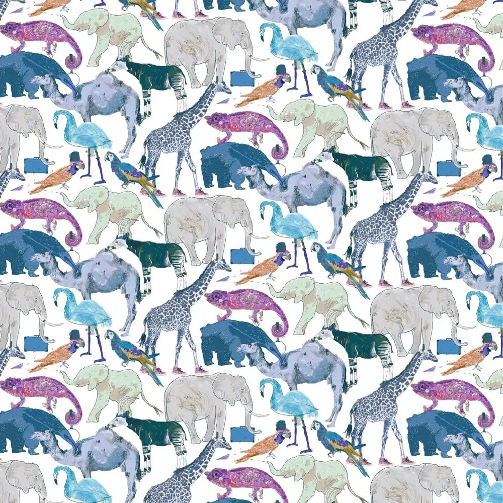 Queue for the Zoo Liberty of London Tana Lawn Cotton Giraffes Elephants Flamingos Lizards Birds Camels Printed Direct Factory