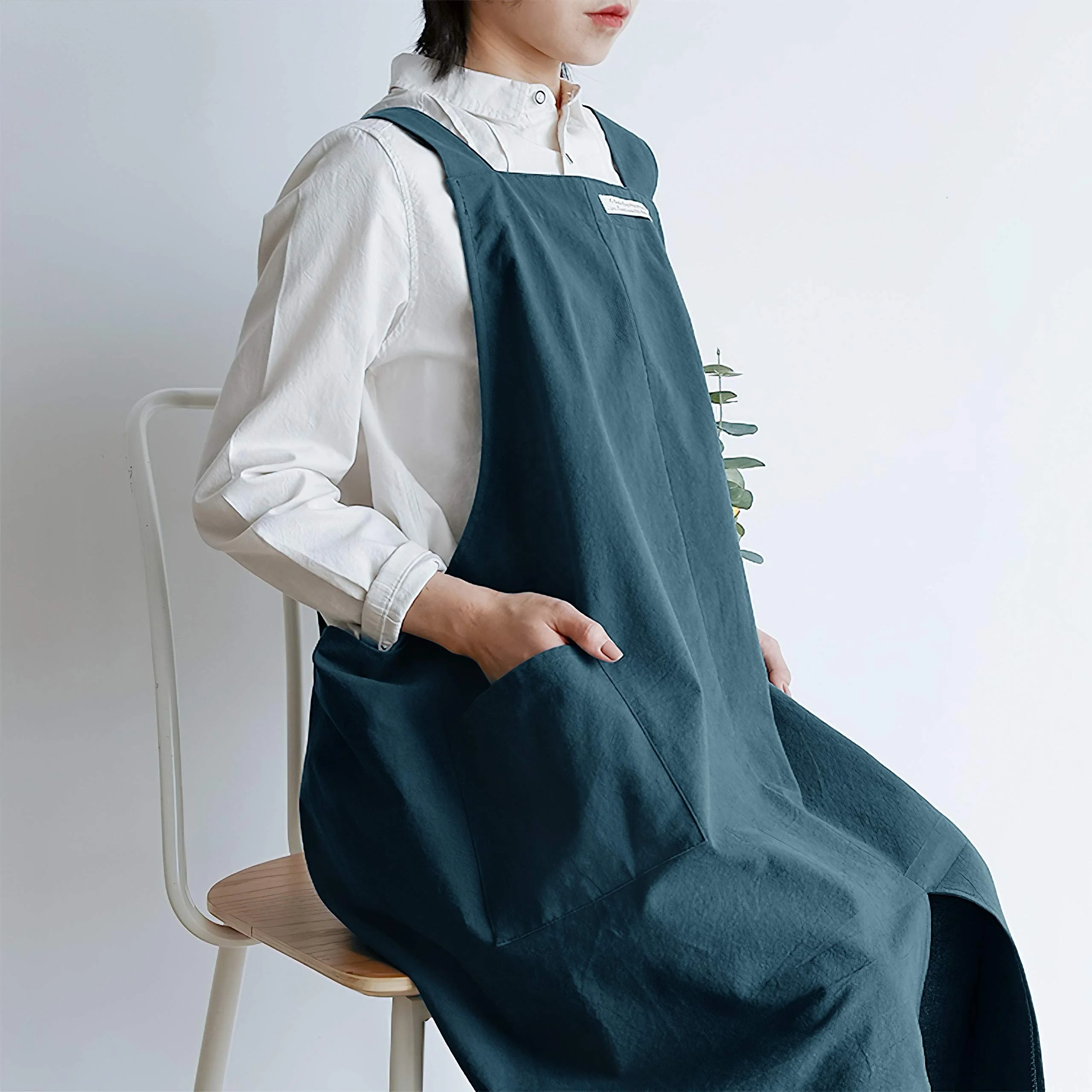 YA SHINE Cotton Japanese apron custom logo Work Gardening Cooking Painting Baking plain color Aprons for Women and Men