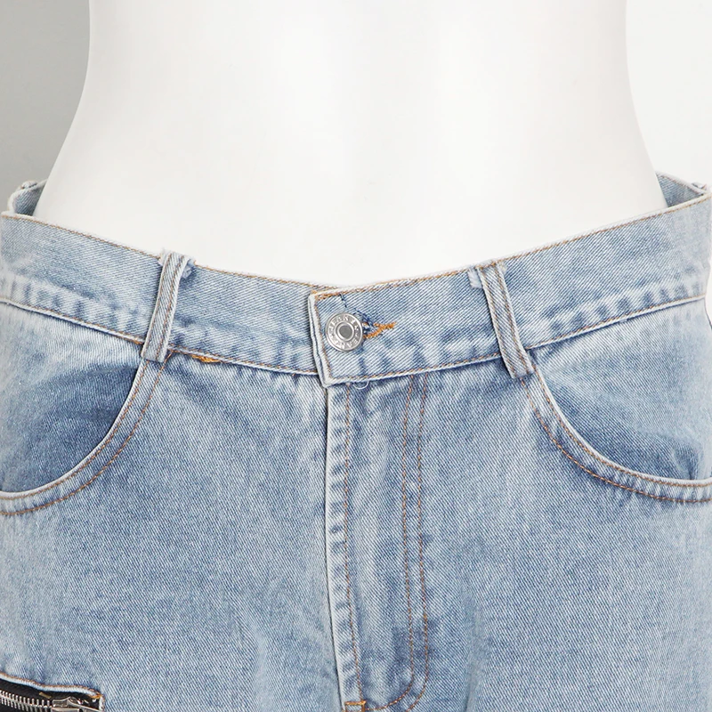 
TWOTWINSTYLE High Waist Hollow Out Patchwork Zipper Streetwear Casual Jeans For Women 