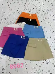 girls short skirts with pockets kids solid color cotton skirt