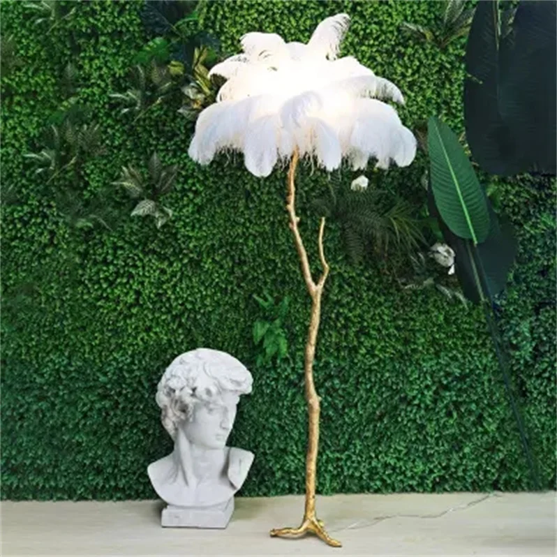 Лампа с перьями современный светодиодный светильник из полимерной меди латуни для отеля пальмы Напольная в скандинавском стиле