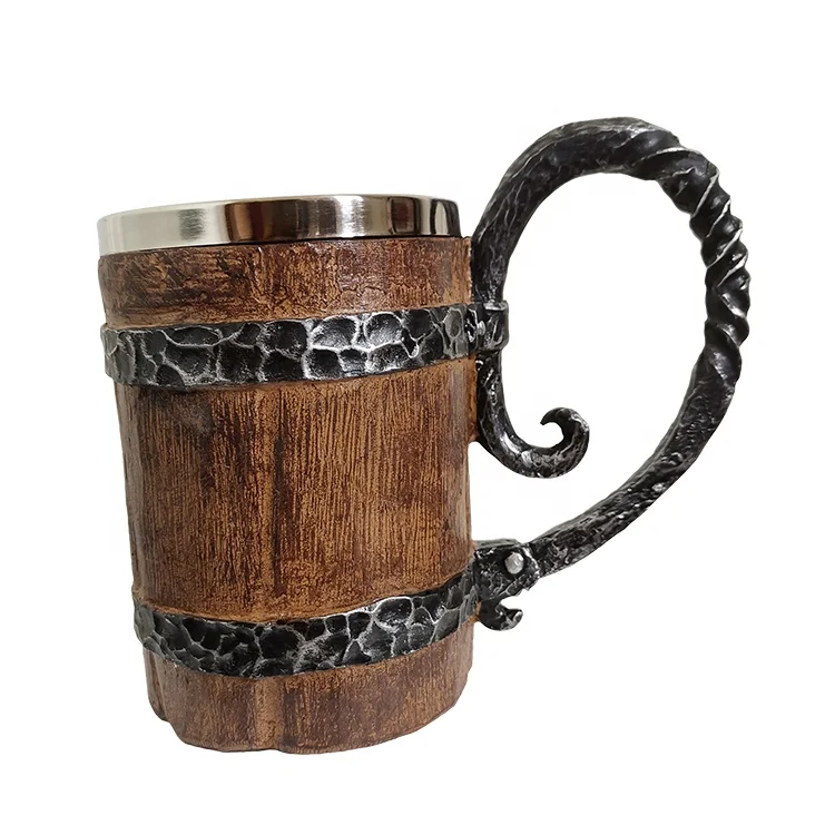 Viking Wooden Stainless Steel Tankard Mug Wine Mugs Coffee Mugs