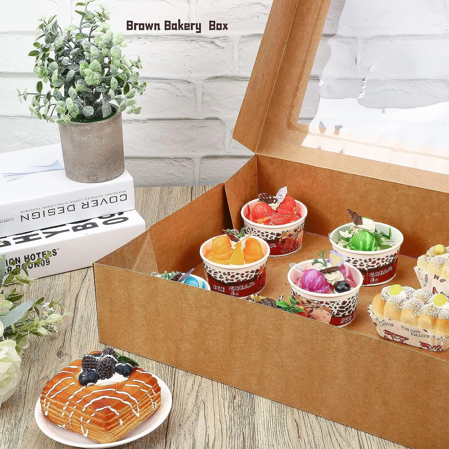 White Cookie Boxes Auto-Popup Treat Boxes Pies Muffins Donuts Pastries Bakery Boxes With Window