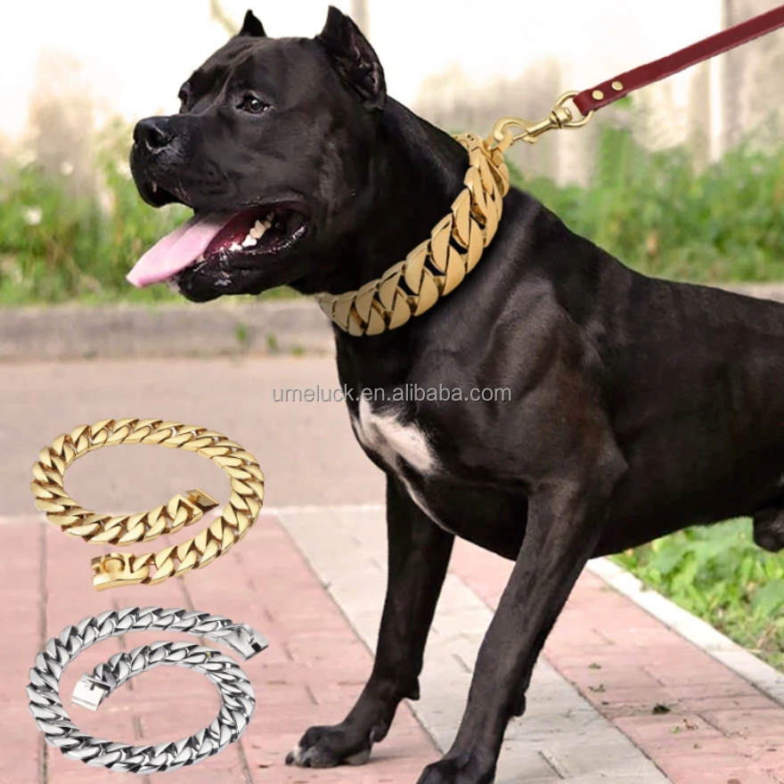 
American Bully Head Chains Steel Pink Cuban Link French Bulldog Heavy Duty Collar For Pitbull Dog Chain 