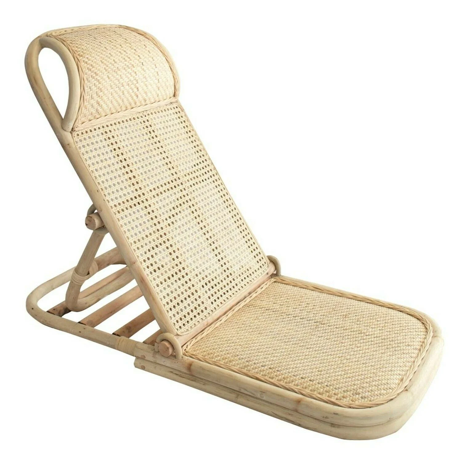 
Outdoor natural handwoven rattan recliner chair sun beach lounger small rattan folding beach chair folding 