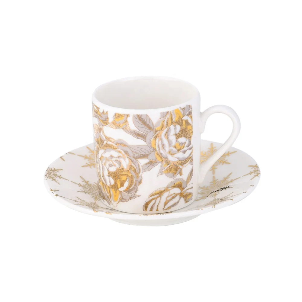 70ml Afternoon Drinkware floral decal elegant Turkish coffee tea cups saucer set of porcelain cup