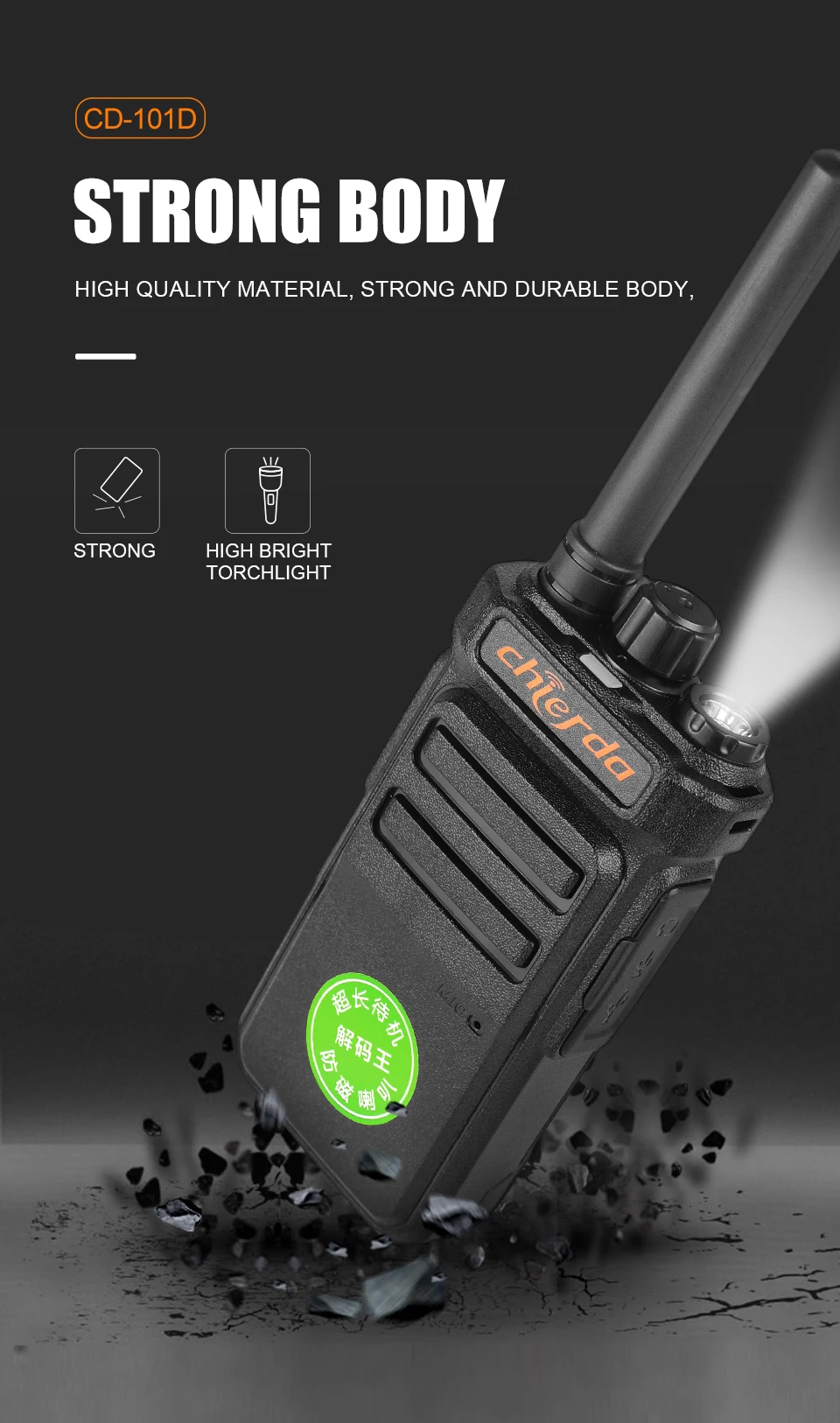Chierda CD-101P Bluetooth headset Type-c Talkie Walkie Torch Light vhf/uhf radio walkie talkie