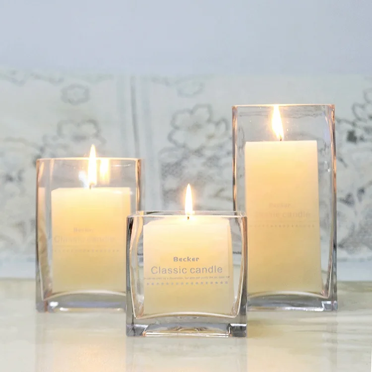 factory supply square shape clear glass 150ml 5oz candle container cubic shape glass candle jar soy wax candle holder