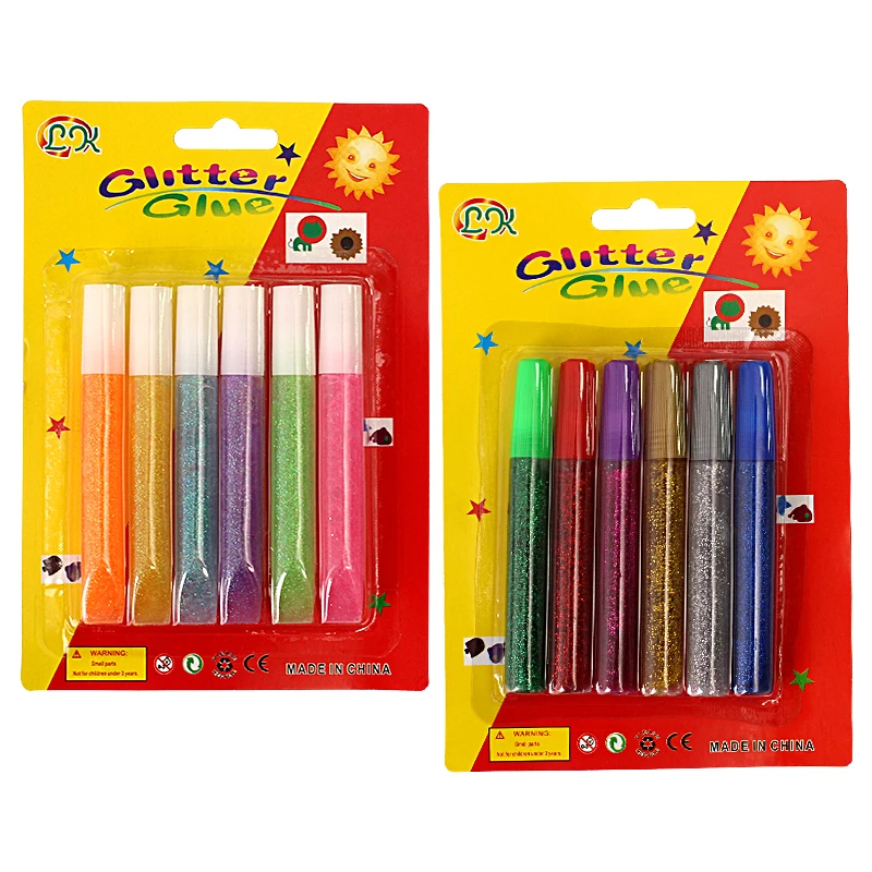 New Fashion 6 Colors 10ml Non-toxic Safety Liquid Colorful Glitter Glue For Child Diy Decoration Painting