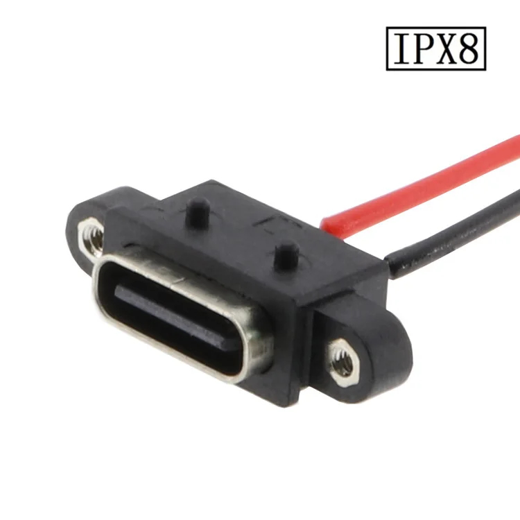 Take line 2 pin  Waterproof Type-C socket Jack  Straight lock type with nut  Wire needs to be customized  Waterproof grade IPX8