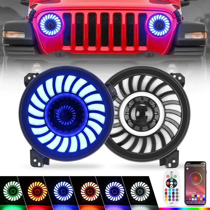 Sanyou 9 Inch Halo with DRL RGBW Led Headlight for 2018 Later J-eep W-rangler JL Gladiator JT