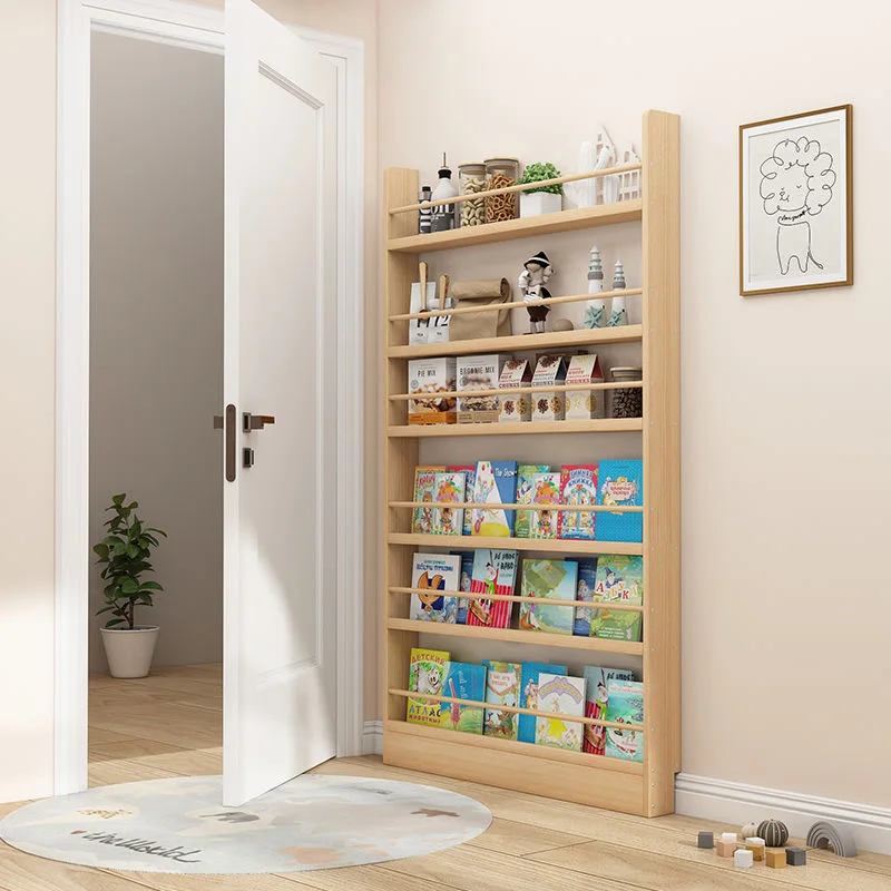 Narrow behind the door solid wood Kid bookshelf Library magazine shelf Bookcase
