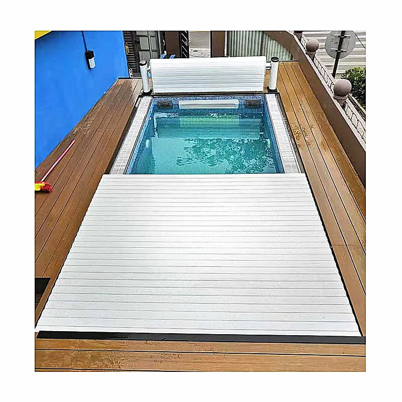 PC Electric Automatic Swimming Pool Cover Strip Safety Polycarbonate Folding Open Style 24V DC Plastic Material