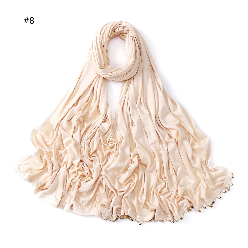 Wholesale of solid colored mercerized cotton elastic and breathable handmade bead hanging gold ring scarf