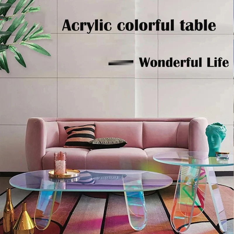 Living Room Sofa Side Table Colorful Acrylic Coffee Table Rainbow Customization High-quality Nordic Modern Luxury Minimalist