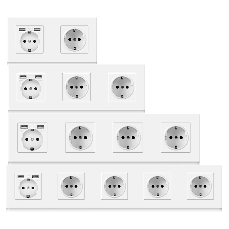 Professional switch factory German plastic panel 5 Gang wall socket plug with 8 USB ports