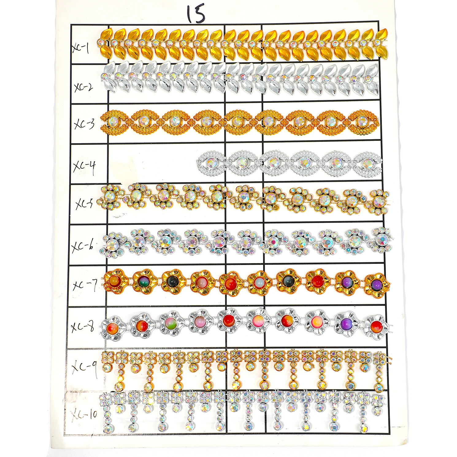 Gold Colorful Crystal Chain Trim Rainbow Rhinestone Fishbone Wedding Dress Applique Bridal Costume Decoration DIY Sewing Craft