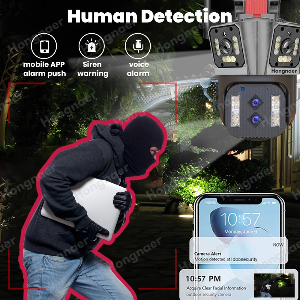 Hongnaer 8K Outdoor 10X Optical Zoom Surveillance Cctv WIFI Security Camera Audio Ptz Four lenses three screens network camera
