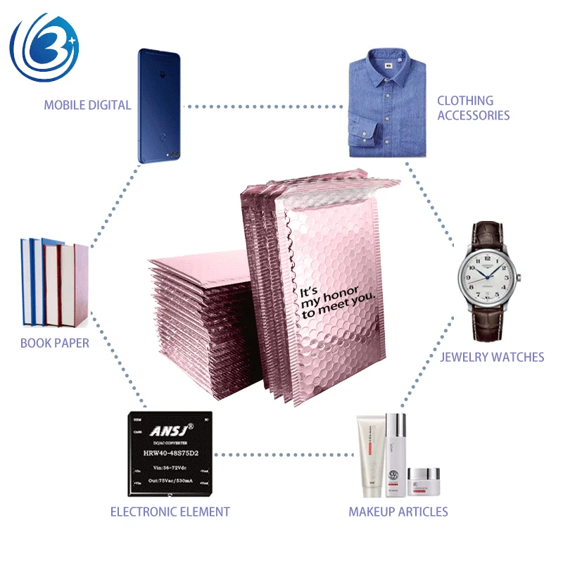 
Custom Design Envelopes Padded Bubble Mailing Bags Rose Gold Poly Mailers Bubble Mailers Logo 