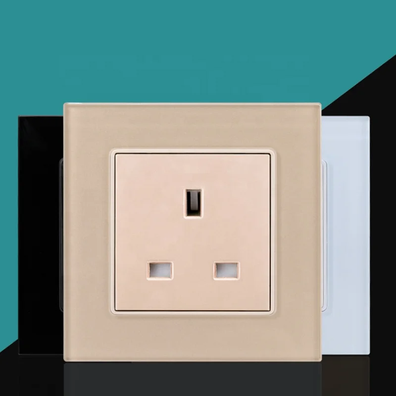 Luxury Toughened Glass Panel British Type 13A 250V 3-Pin Single Power Socket