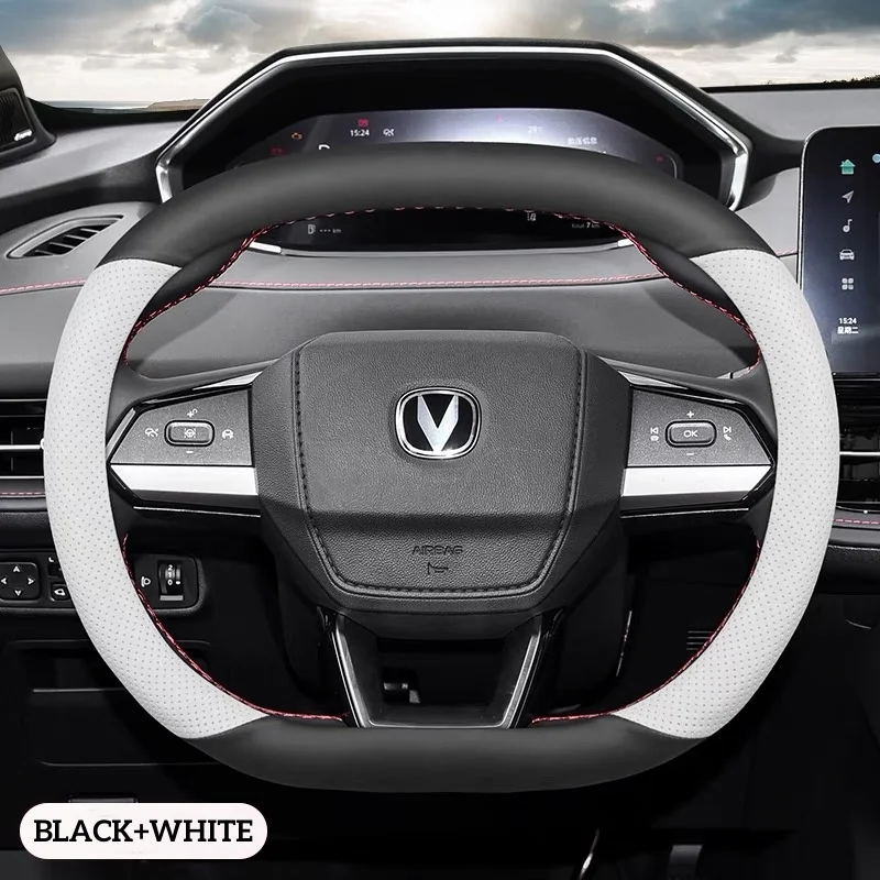 Double D shape 35cm 36cm leather car steering wheel cover for Peugeot 4008 5008 for Changan UNIV for Racing Car