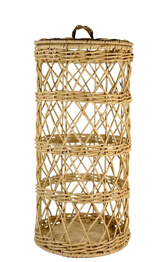Hand-Woven Eco-Friendly Plastic Rattan Basket Metal Wheelie Wicker Storage Basket for Sundries