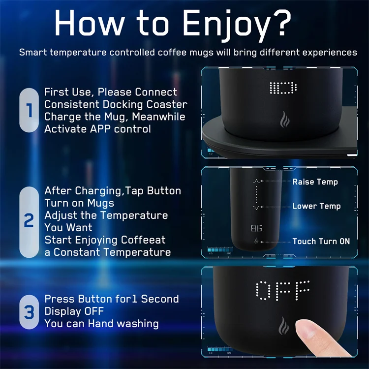 Temperature Control Travel Mug Self Heating 12 Oz Black 5-hr Battery Life Heated Coffee Smart Mug With Wireless Charger
