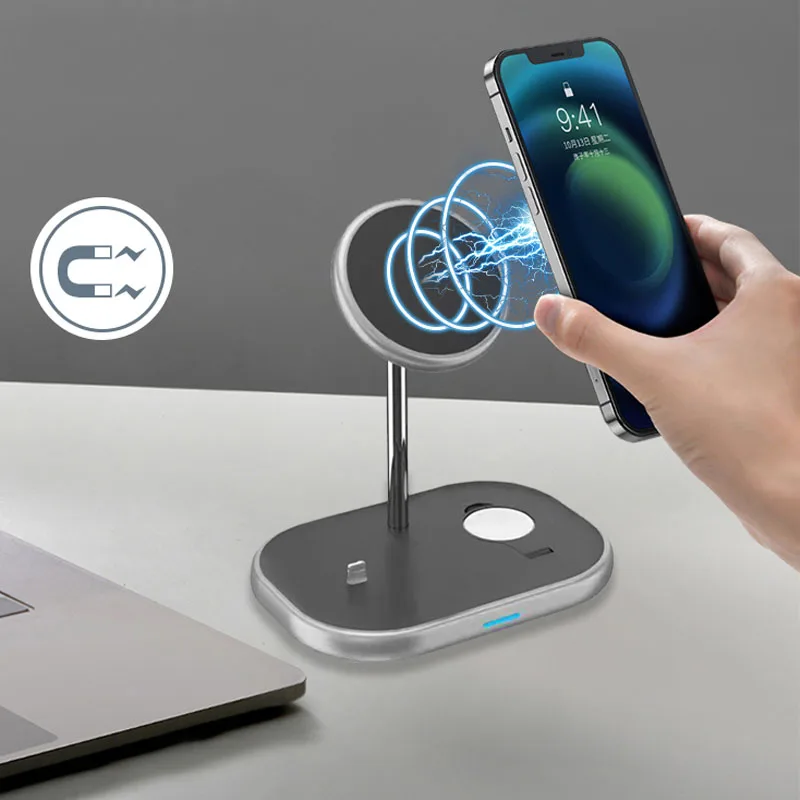 Portable 3 in one Wireless Charger Stand 15W Fast Charging Cell Phone Holder Multifunction Wireless Charger