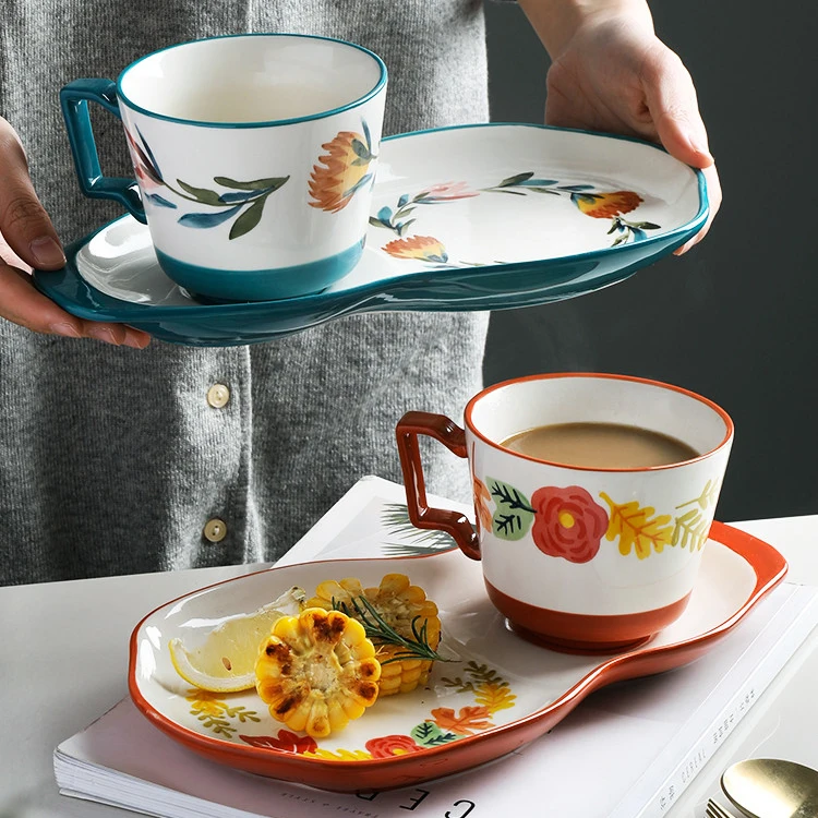 Современный дизайн, ручная роспись цветочный Фарфор завтрак Набор посуды для дома, отеля,