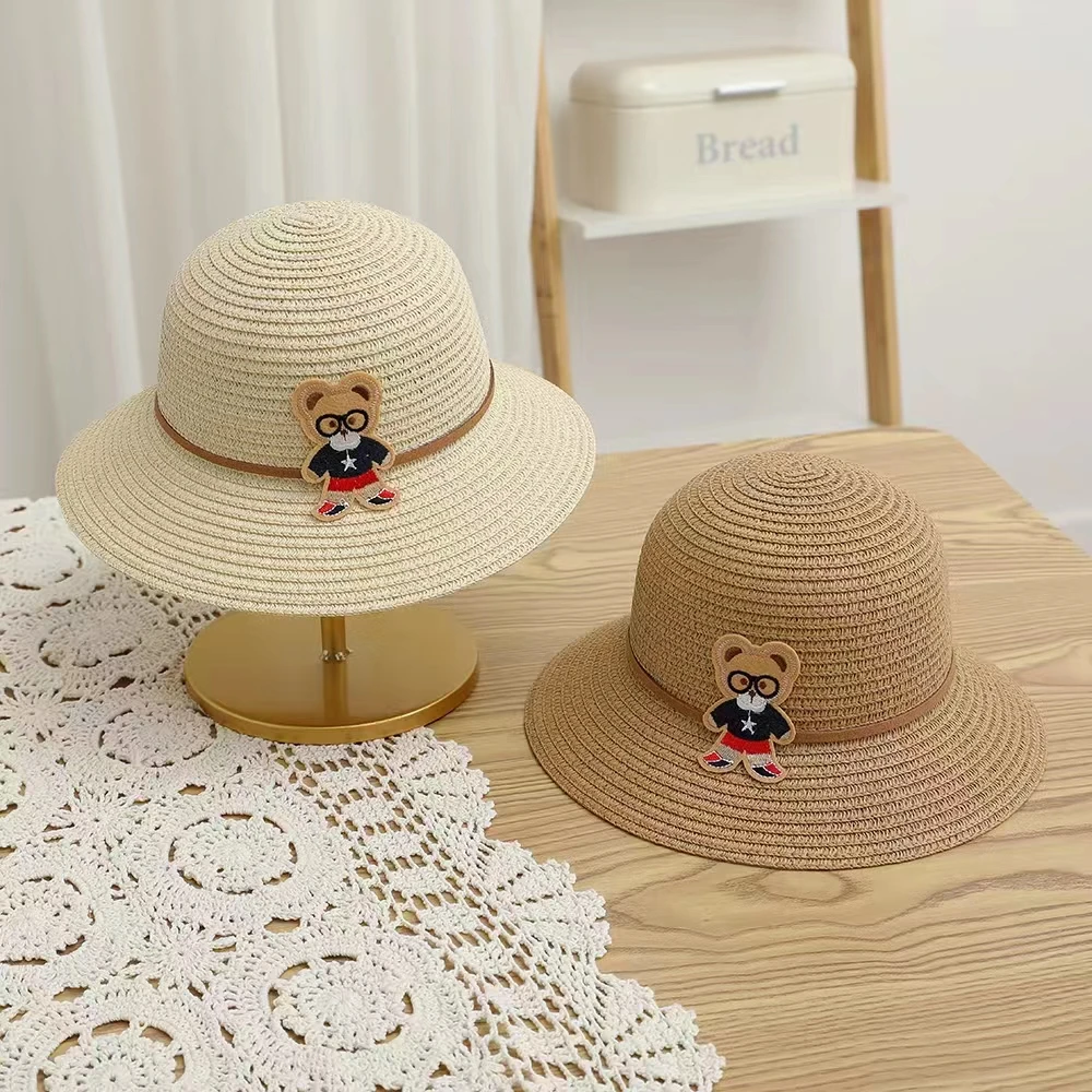 2024 New Summer Beach Vacation Rattan Cartoon Simple Drawing Car Bear Straw Hat Cute Style Children Bag