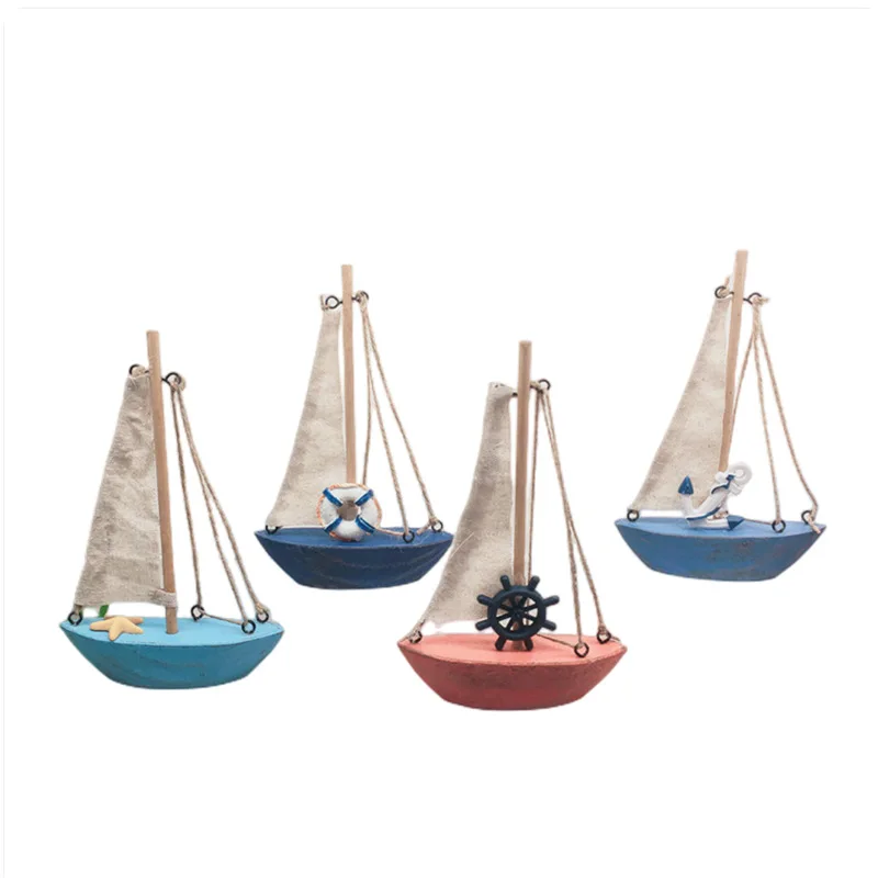 Creative home decoration shooting props Vintage colorful small sailboat wooden canvas boat model ornaments