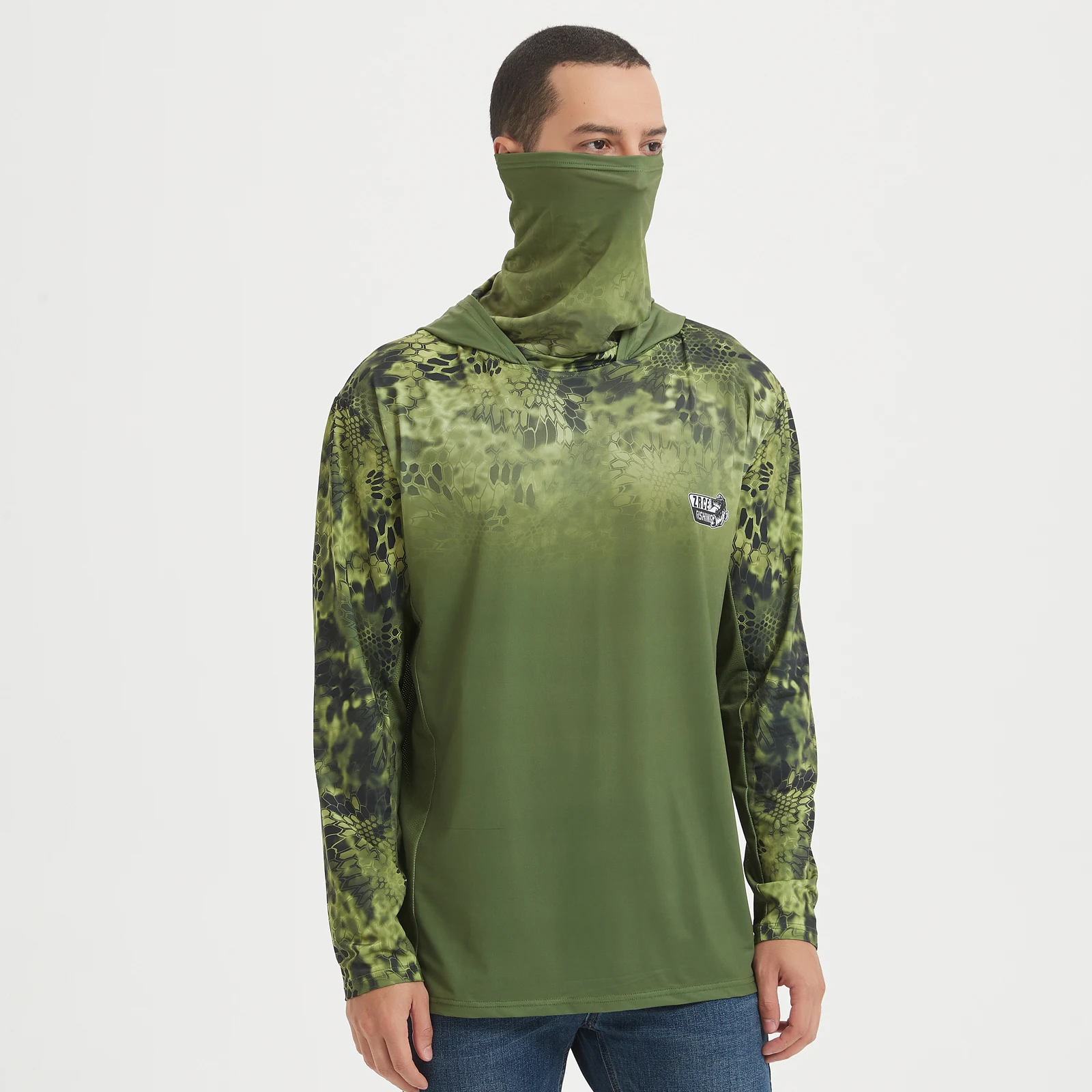 New Arrival Long Sleeve High Quality Upf 50 Protection Camo Hooded Fishing Shirts Quick Dry Fishing Clothing Men Logo