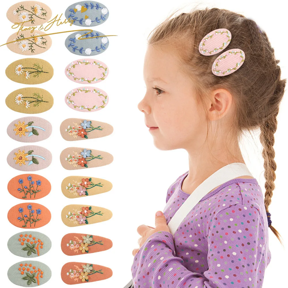 Tracy & Herry GB  Mano Style Retro Fancy Floral Fabric BB Snap Clips Elegant  Hairpin Clip Hair Accessories for kids