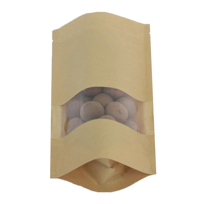 
12x20cm Kraft paper bag ziplock flat bottom with window 