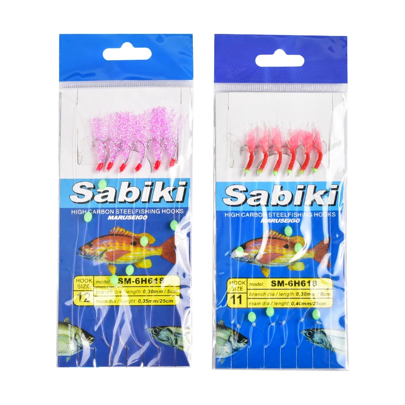 6 hooks sabiki rig sea fishing sabiki hook luminous sabiki saltwater fishing with real fish skin or colorful feather