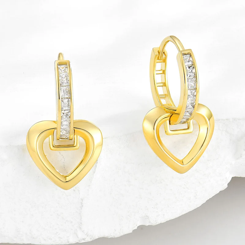 designer fashion fine jewelry 925 Sterling Silver 24K gold filled Heart Drop mini stud earring sterling hoop earring