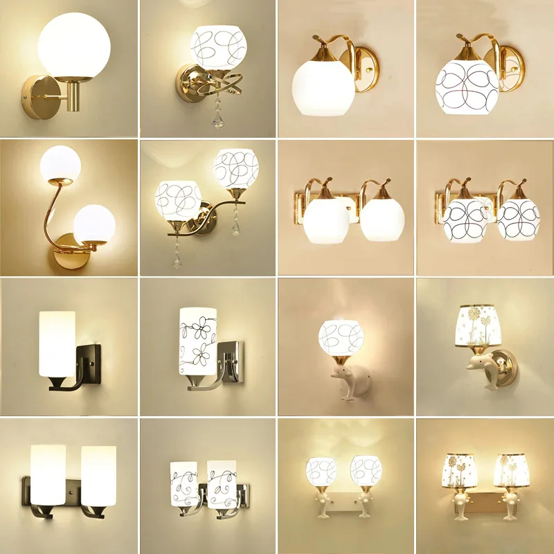 Glass LED wall lamp AC85-265V warm white bed room bedside living room interior wall lamp gold black indoor wall light