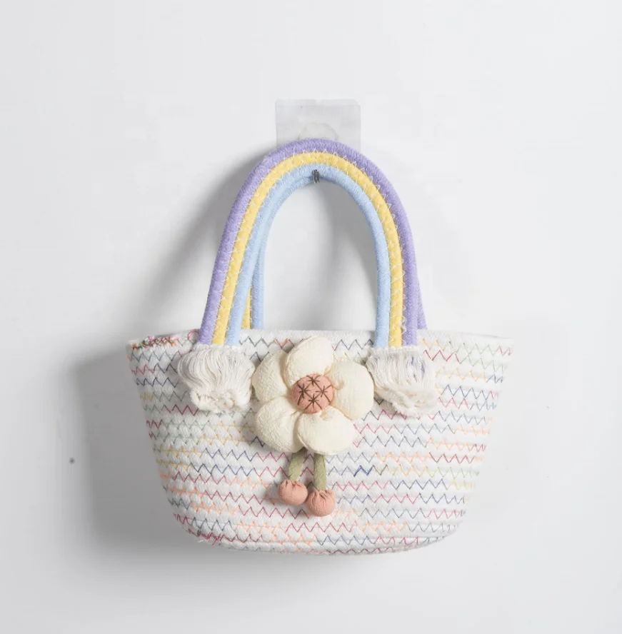 Cotton rope handwoven Bohemian flower baskets for kitchen use Handwoven fruit baskets Handwoven storage baskets