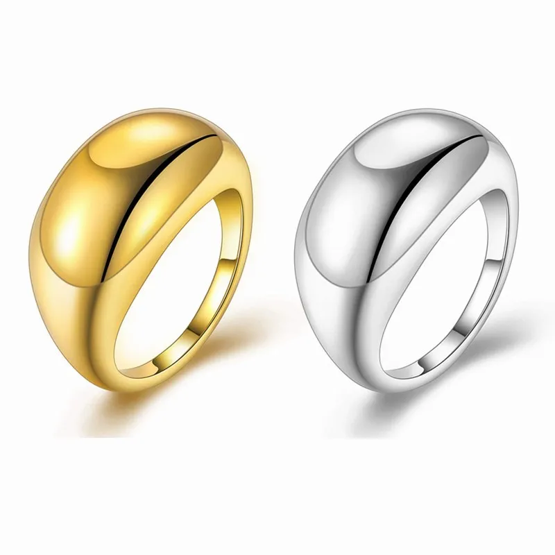 
 Однотонного цвета для детей возрастом от 6 до 10 глянцевый перстень На не сужающемся книзу массивном купол кольцо для женщины, покрытые 18 каратным золотом, минималистский заявление кольцо  