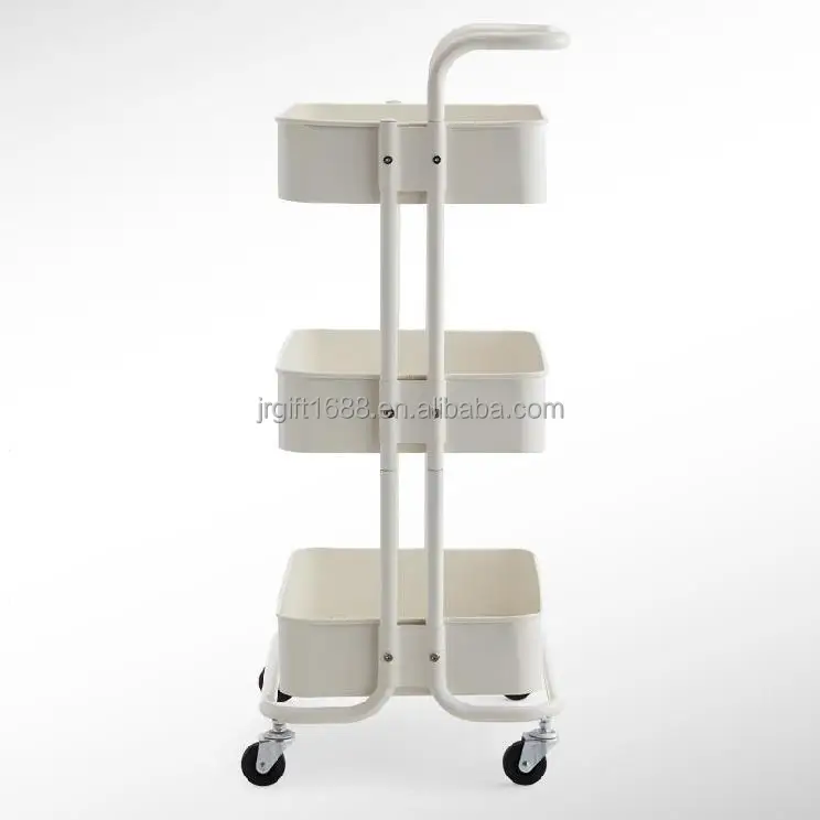 3 Tiers Home Furniture Trolley with Handle Metal Rolling Utility Kitchen Cart Trolley