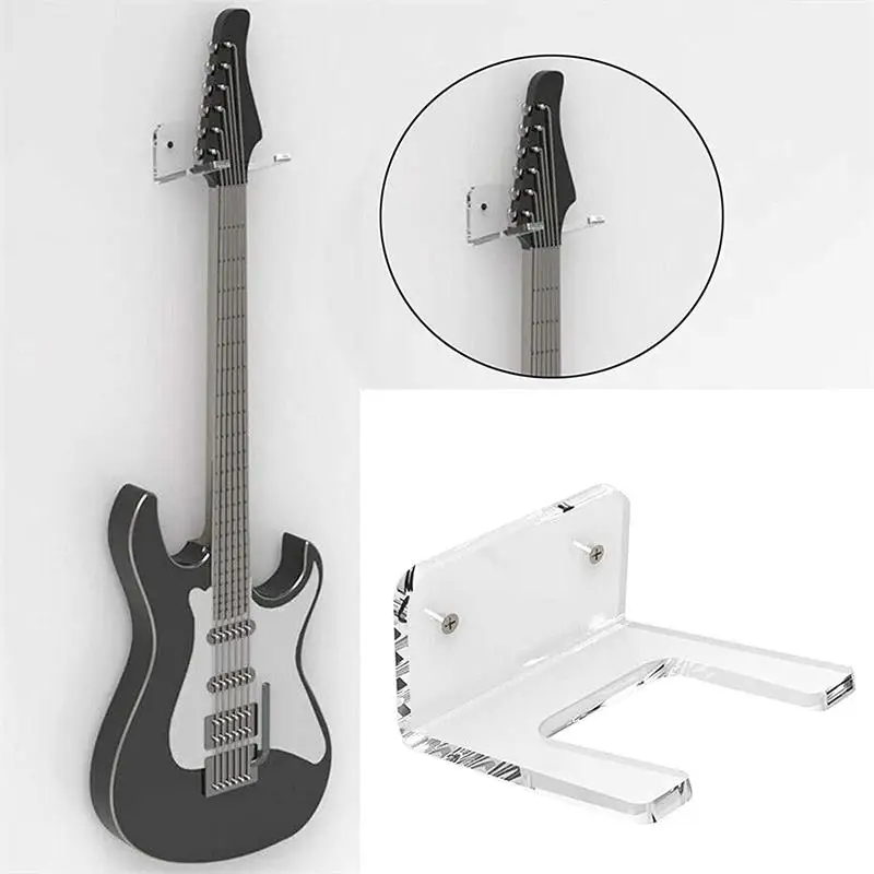 Guitar Wall Mount Hanger Acrylic Guitar Wall Hook Holder Stand Transparent Bass Wall Display Racks Easy to Install