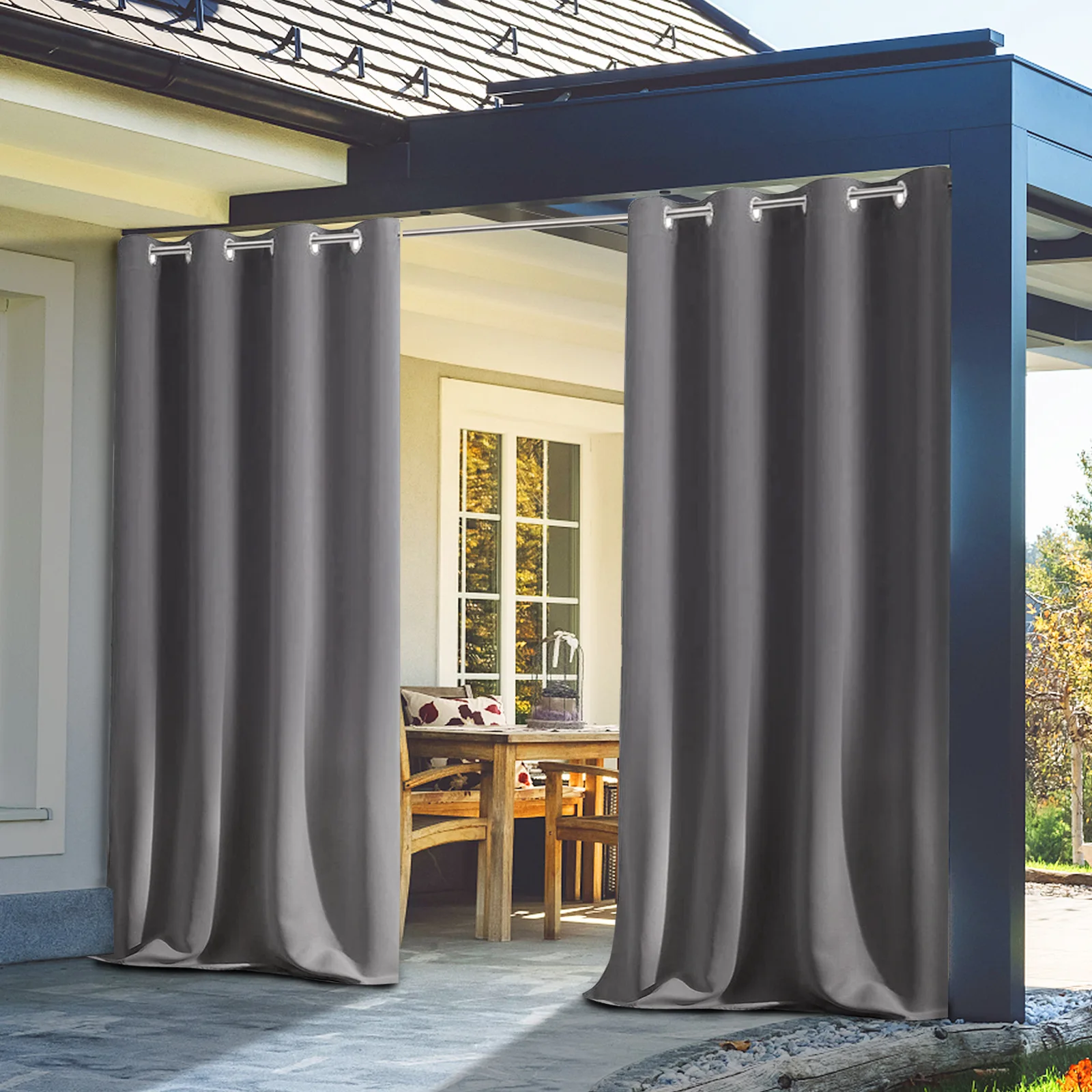 Hot Sale American Style Solid Outdoor Waterproof Sun-Proof Heat Insulation High Blackout Curtains For Patio Pavilion Gazebo