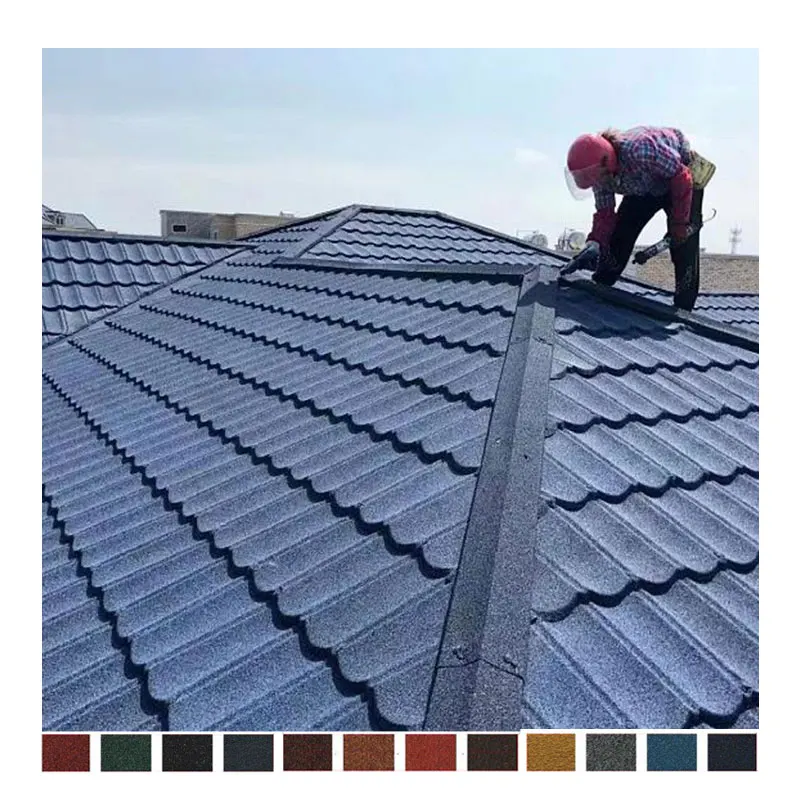 Low Cost Foshan Interlocking Asphalt Stone Coated Covered Metal Steel Roofing Shingles