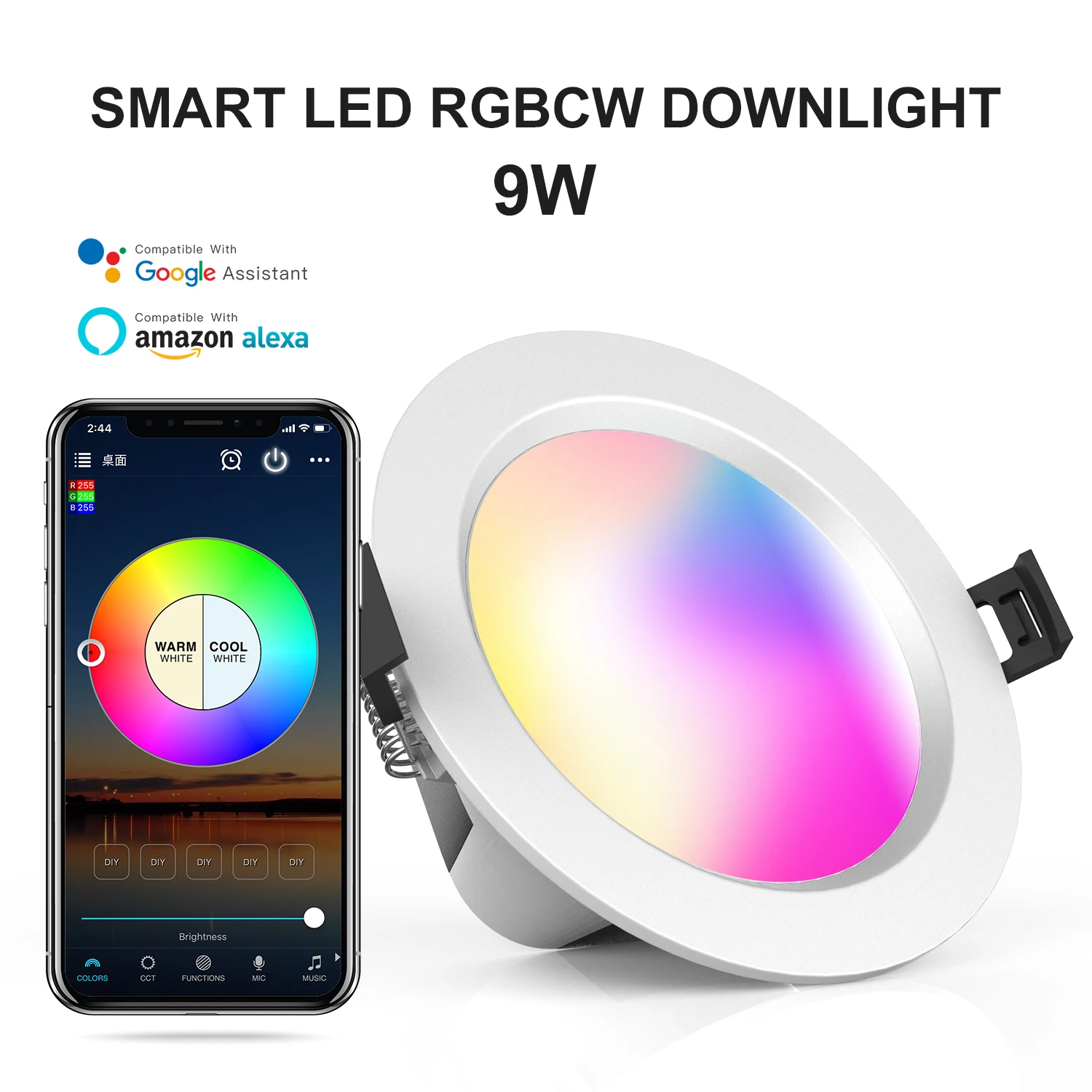 RGB 9W Bluetooth Downlight LED Ceiling Light Hao Deng Industrial Design Modern WiFi Remote Control Switch 100-264V Aluminum