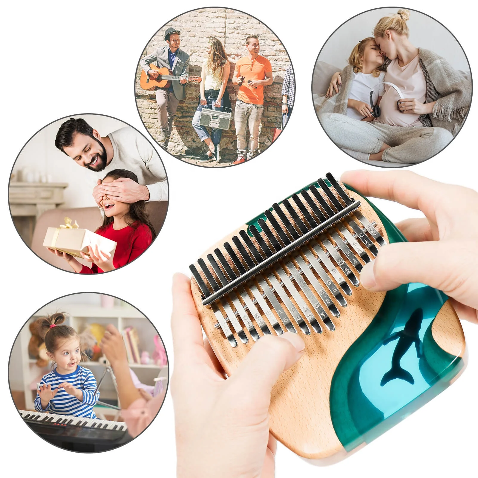 Resin Kalimba 17 Key Exquisite Finger Thumb Piano Marimba Musical Instrument Good Accessory Pendant Gif Kalimba(17 Key, blue)