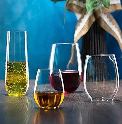 12oz Gold rim PET Plastic Unbreakable Stemless Wine Glass Champagne whisky cups