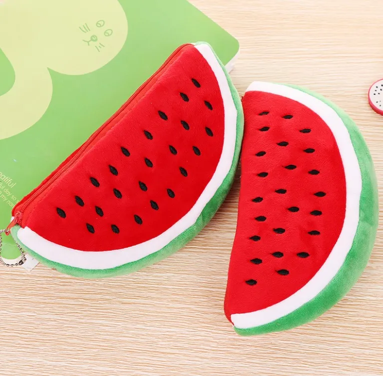 Wholesale Plush Cute Cartoon Big Watermelon Fashion Storage Pencil Case