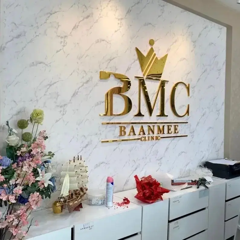 3D Acrylic Mirror Business Logo,Personalised Name Sign logo,Business office font logo,Wall Mounted Logo, Beauty Salon logo sign