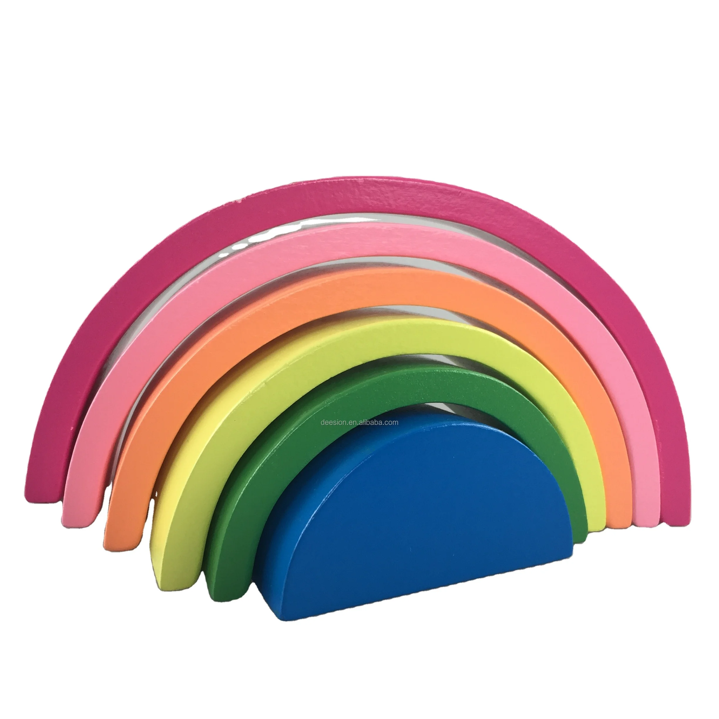 SOLID WOODEN  6PCS RAINBOW STACKING TOY FOR KIDS