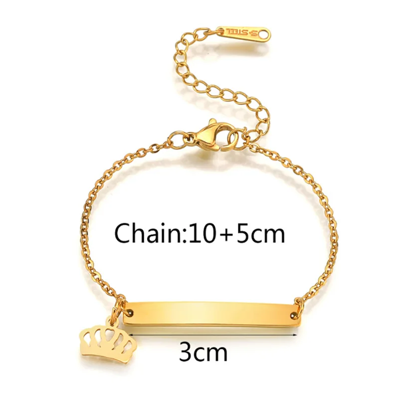 Baby Kid Children Jewelry Stainless Steel Bar Pull Chain Bracelet Adjustable Length Engraved Custom Name Slider Chain Bracelet